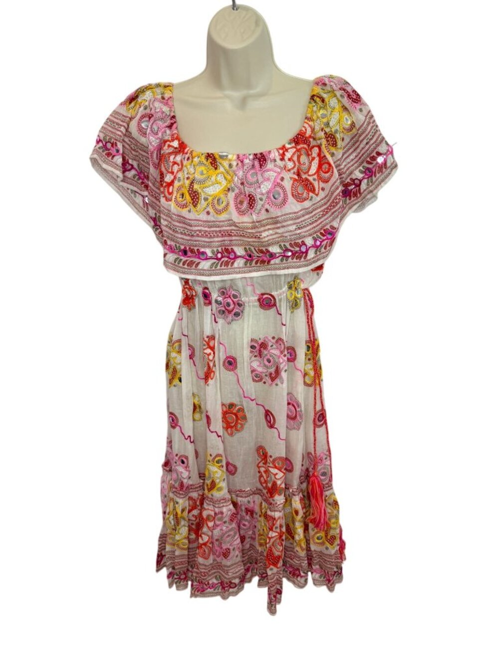Juliet Dunn London White Multicolor Embellished Midi Dress - One Size